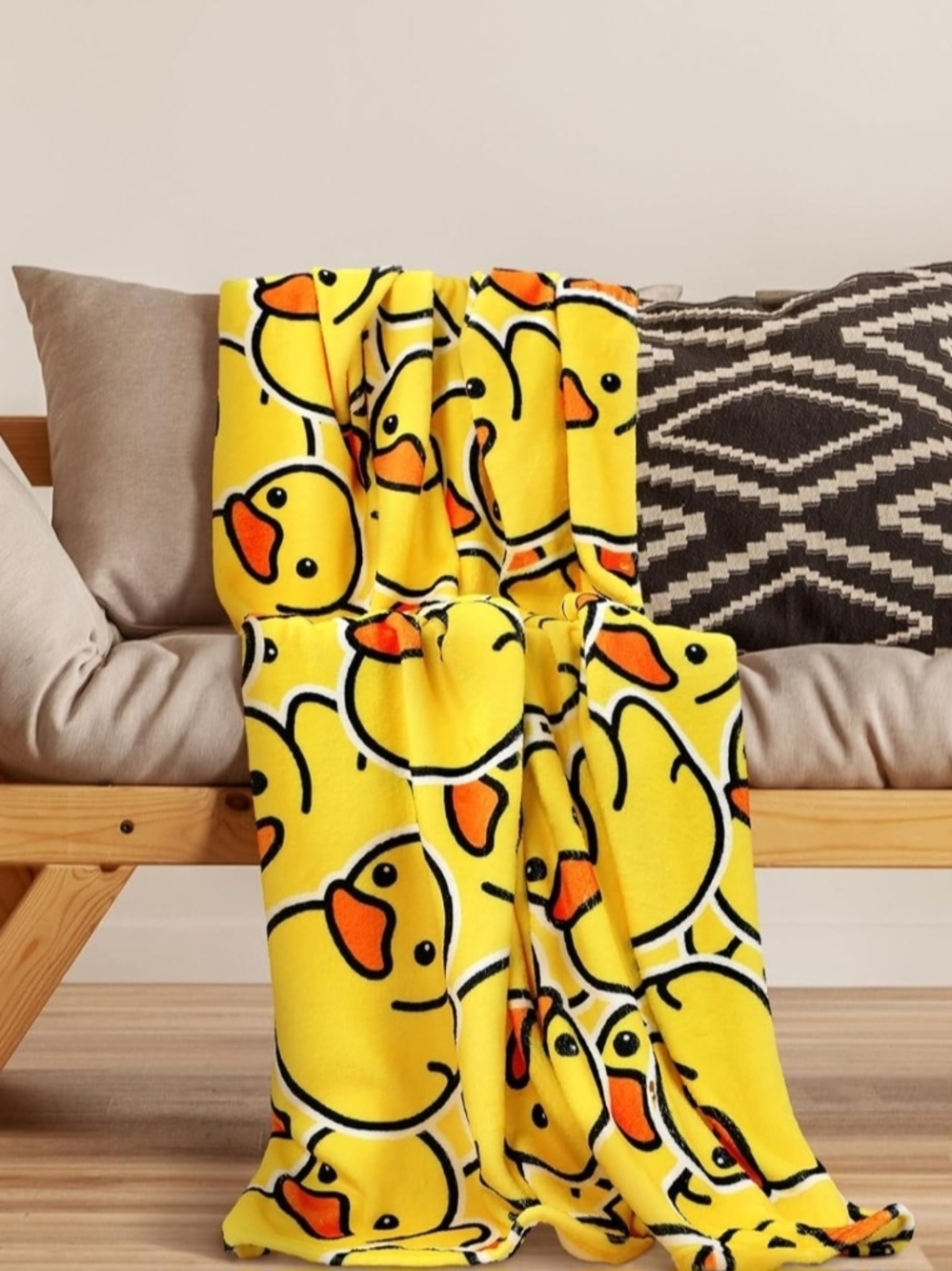 Yellow Duck Print Plush Throw Blanket - Unbranded